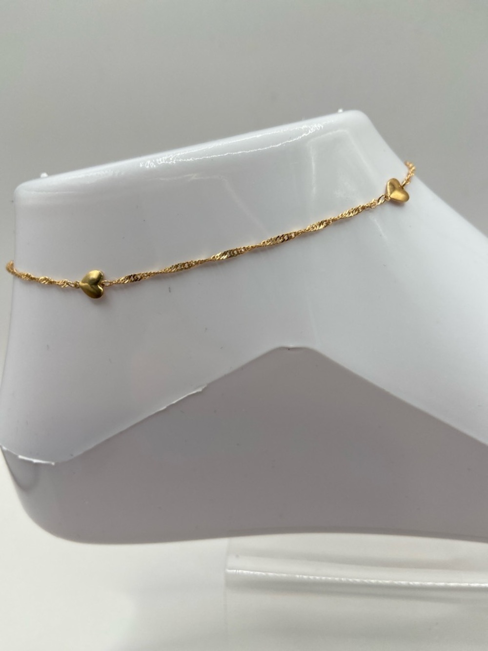 14K Yellow Gold Eternagold Singapore Heart Station Anklet Ankle Bracelet 9”L